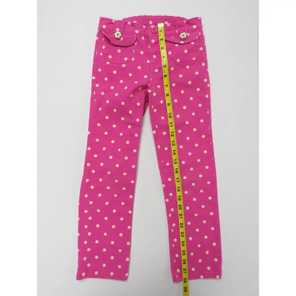 Gymboree Girls 7 Cotton Pink Polka Dot Pants Adjustable Waist Flower Buttons